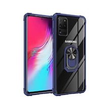 Samsung Galaxy Uyumlu S20 Ultra Kılıf Arkası Şeffaf Kenarları Renkli Yüzüklü Tank Kapak Mola