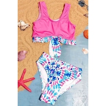 Miniğimin Cicileri 3-7 Yaş Kız Çocuk Bağlama Detaylı Karışık Desenli Mayo Bikini - Pembe Pembe-79236
