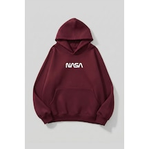 Uyguntarz Unisex Yumuşak Dokulu Baskılı Tasarım Oversize 3 İplik Hoodie Sweatshirt Bordo