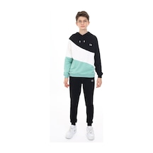 Toontoy Kids Toontoy Erkek Çocuk 2'li Takım Baskılı Kapüşonlu Sweatshirt & Beli Paçası Lastikli Cepli Jogger Eşofman Altı - Renk Bloklu & 2 İplik Yeşil