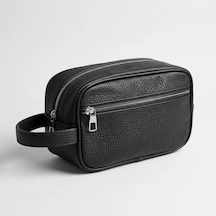 Erkek Siyah Deri El Çantası Çift Fermuarlı El Tutmalı 20x13 Cm Günlük Seyahat Organizer Çanta Diğer