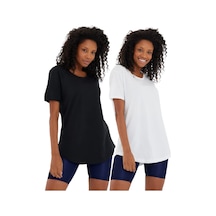Beyaz-siyah 2 Li Paket Regular/normal Kesim Pis Yaka Kısa Kollu Kadın T-shirt Beyaz-siyah