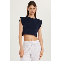 Tudors Kadın Slim Fit Dar Kesim Sıfır Kollu Bisiklet Yaka Lacivert Bluz-34408 Lacivert