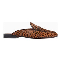 Sam Edelman Linnie Leopar Desenli Kahverengi, Calf Hair Altın Tokalı Kadın Mule Terlik