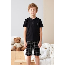 Remsa Genç Erkek Çocuk Kısa Kol Şortlu Pijama Takımı 4367 Siyah01