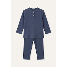 Defacto Fitilli Kaşkorse Uzun Kollu Pijama Üstü Uzun Pijama Altı 2li Pijama Takımı Erkek Bebek I1314a526auın231 İndigo-ın231