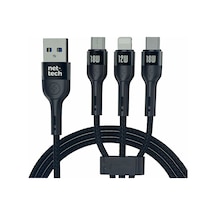 Nettech Nt-dc13 İp Örgü 100 Cm Usb To Micro + Lightning + Type-c Şarj Ve Data Kablosu