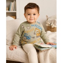 Tuffy Bej Erkek Bebek Açık Yeşil Renkli Dozer Baskılı Sweatshirt
