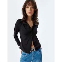 Koton Slim Fit Basic Gömlek Uzun Kollu Siyah 5wak60005ek Siyah