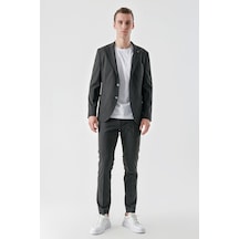 Morven Erkek Lacivert Poliviskon Trend Çizgili Desen Slim Fit Mono Yaka Takım Elbise 24mc001037200 Lacivert