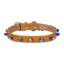 Cattie Boncuklu Deri Kedi Boyun Tasması L 1.2x25-29CM Camel