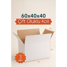 3 Adet 60x40x40 Cm Bc Dalga Çift Oluklu Beyaz Taşınma Kolisi Büyük Boy Dayanıklı Koli