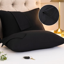 Siyah Pamuk Kumaş Kapaklı Yastık Kılıfı 2 Adet 50 X 70 Cm