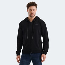 Slazenger VENDA Erkek Fermuarlı Kapüşonlu Cepli Siyah Sweatshirt