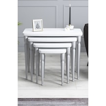 Imaj Mdf Ve Lake Boya, Beyaz 4lü Zigon Sehpa Takımı, Gümüş Gürgen Ayaklar Sehpalar Beyaz Ayaklar Gümüş