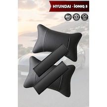 Hyundai İoniq 5 Uyumlu Lüks Deri Kemer Koruyucu Set Siyah Deri Yastık