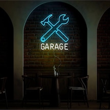 Garage Yazılı Ve Şekilli Neon Tabela Beyaz