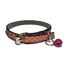 Pembe Renk Nokta Desen Derili 1 CM Metal Kilit Tokalı Zilli Kedi