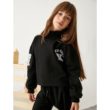 Koton Oversize Balıkçı Yaka Sweatshirt New York Baskılı Şardonlu Siyah 4wkg10459ak Siyah