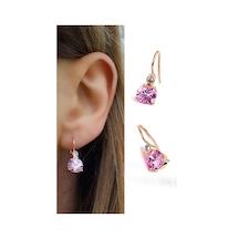 Pembe Zirkon Taşlı 925 Ayar Gümüş Rose Küpe