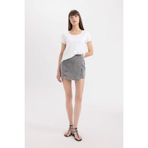 Defacto Yüksek Bel Mini Jean Şort Etek C0695AX24SMNM55 Gri