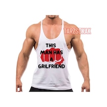Tarzsokak Gym Tank Top Fitness Sporcu Atleti Bu Adamın Bir Kız Arkadaşı Var Beyaz