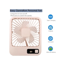 Küçük Masa Fanı, Taşınabilir Usb Şarj Edilebilir, 2000mah Pil Ve Lcd Ekranlı Eğilebilir Katlana