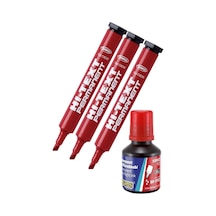 Hi-text Kesik Uçlu Markör Permanent Kalem 3 Adet ve Brons Mürekkep Kırmızı 30 ML