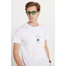 Tudors Erkek Slim Fit Dar Kesim %100 Pamuk Yumuşak Dokulu Baskılı Beyaz Bisiklet Yaka Tişört-33174 Beyaz