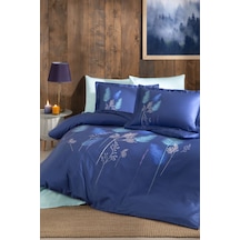 Soft Leaf Çift Kişilik Pastoral Saten Nevresim Takımı Mavi