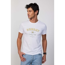 Tudors Erkek Slim Fit Dar Kesim %100 Pamuk Yumuşak Dokulu Baskılı Beyaz Bisiklet Yaka Tişört-29167 Beyaz