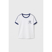 Beyaz Omuz Biye Detaylı Baskılı Kız Çocuk T-shirt - 75181