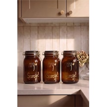 3'lü 1500 Ml Kilitli Kapaklı Contalı Amber Cam Kavanoz Seti Paslanmaz Çelik Mandallı Hava Geçirmez Kalın Cam Saklama Kavanozu Kahve Çay Bakliyat Erzak Kavanozu 11,5x11,5x20 Cm Kahverengi Kahverengi