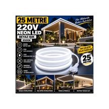 25 Metre 220v Neon Led 6500k Beyaz Işık Ip65 Suya Dayanıklı Fişli Tak Çalıştır Iç Dış Mekan Bahçe Teras Cephe Aydınlatma Montaj Aparatı Dahil Beyaz - 939333526 Beyaz