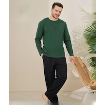 Pijamoni Erkek Pamuklu Bisiklet Yaka Uzun Kol İnce Pijama Takımı 6150/14 - 1 Adet Yeşil
