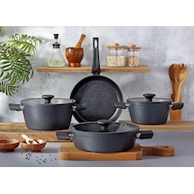 7 Parça İndüksiyon Cam Kapaklı Titanyum Kaplama Tencere Ve Tava S