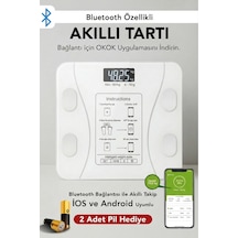 Dijital Bluetooth Baskül - Yağ Su Kas Vücut Kitle Endeksi Kilo Ölçer Tartı Vücut Analiz Cihazı Beyaz