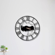 Metal Duvar Saati Türkiye Haritalı Dekoratif Saat Siyah-46 X 46