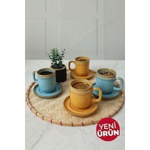 Keramika Shizen Sarı / Turkuaz Formart Kahve Takımı 8 Parça 4 Kişilik Q46-q40 Çok Renkli