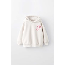 Kız Çocuk Lifes Garden Baskılı Kapüşonlu Manşetli Sweatshirt Krem