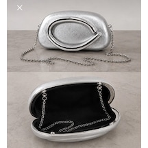 Aylesh Valenne Kadın Gümüş Abiye Çanta Metal Saplı Clutch Omuz Ve El Çantası Gümüş Detaylı