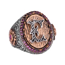 925 Ayar Katı Gümüş Yüzük - Monogram Kişiselleştirilmiş Harf Yüzüğü - Özel El Yapımı Gümüş Erkek Yüzüğü Gümüş