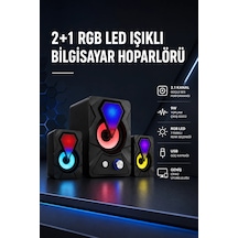 Hubrendy Tekno 2+1 Rgb Led Işıklı Güçlü Bas Sistemli Bilgisayar Hoparlörü