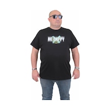 Moc Grande Mocgrande Erkek Büyük Beden Sıfır Yaka Tişört Be Happy 24131 Sıyah-Sıyah Siyah