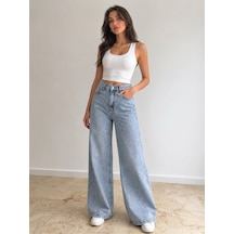 St.poll Christian 90's Açık Mavi Palazzo Salaş Paça Süper Yüksek Bel Jean Pantolon
