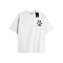 Flood Of Style Beyaz Oversize T-shirt Minimal Kedi Patisi Özel Tasarım