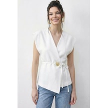 Shade Kadın Şık Düğmeli Kuşaklı Dokuma Yelek 11145 60283987 - Beyaz Shade Kadın Şık Düğmeli Kuşaklı Dokuma Yelek 11145 60283987 - Beyaz