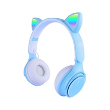 M6 Pro Cat Rgb Led Işıklı Kedi Kulağı Band Tasarımlı Ayarlanabilir Ve Katlanabilir Kulak Üstü Bluetooth Kulaklık Mavi