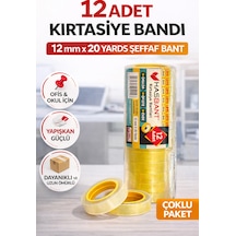 12 Adet Kırtasiye Bandı 12 Mm X 20 Yards Şeffaf Bant Ofis Okul Ev Kullanımı Dayanıklı Yapışkan Bant