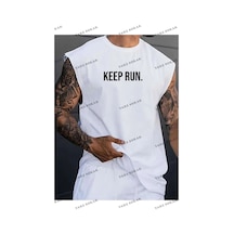Startmore Unisex Keep Run Baskılı Kolsuz Beyaz